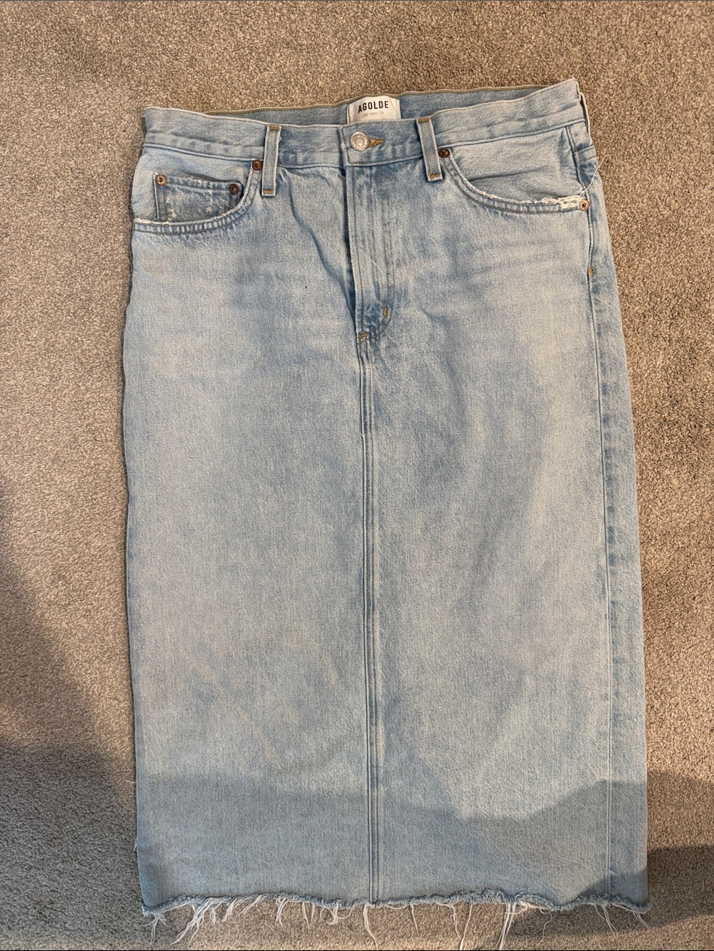 Agolde Light Blue Mid Rise Denim Midi Skirt size 28